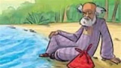 جلس عجوز علي ضفاف نهر النيل 