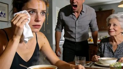 في عشاء العائلة، سكب زوجي حساءً ساخنًا على رأسي